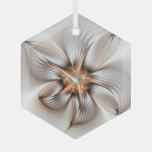 Floral Elegance Modern Abstract Fractal Art Glass Ornament