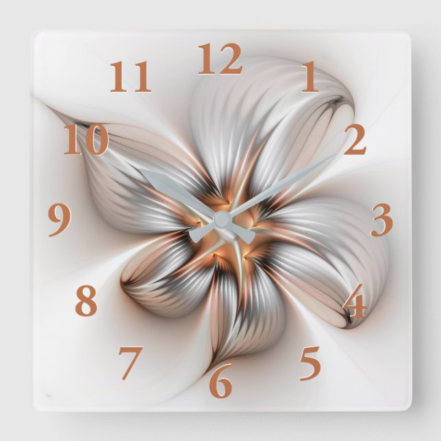 Floral Elegance Modern Abstract Fractal Art Square Wall Clock (Front)