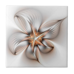 Floral Elegance Modern Abstract Fractal Art Tile