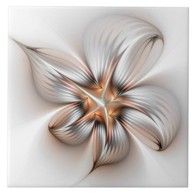 Floral Elegance Modern Abstract Fractal Art Tile (Front)
