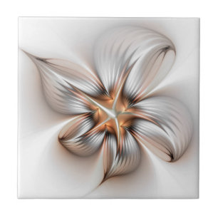 Floral Elegance Modern Abstract Fractal Art Tile