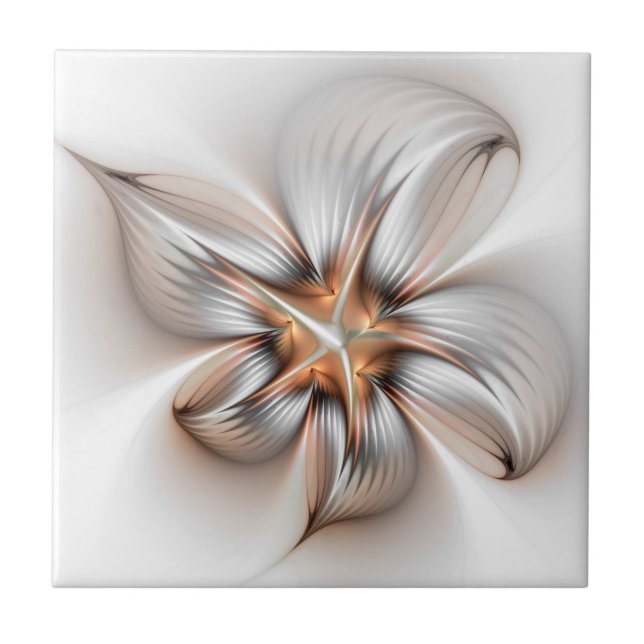 Floral Elegance Modern Abstract Fractal Art Tile (Front)