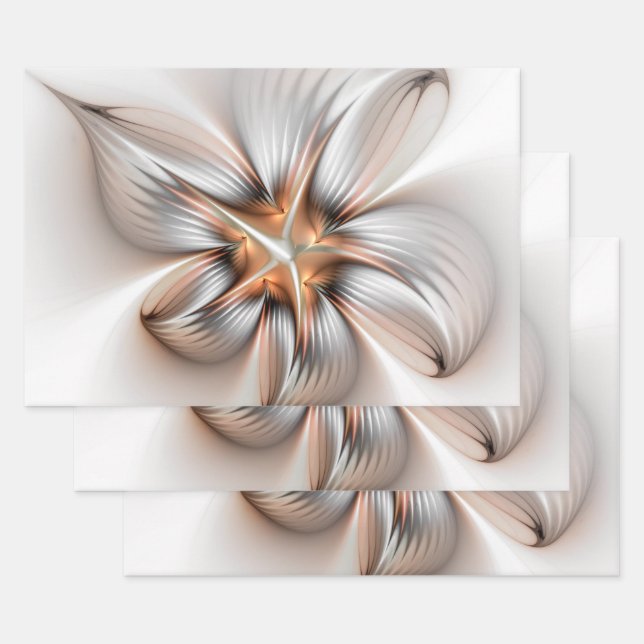 Floral Elegance Modern Abstract Fractal Art Wrapping Paper Sheet (Set)