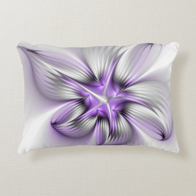 Floral Elegance Modern Abstract Violet Fractal Art Accent Pillow (Front)