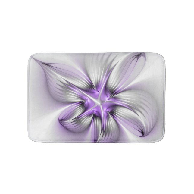 Floral Elegance Modern Abstract Violet Fractal Art Bath Mat (Front)
