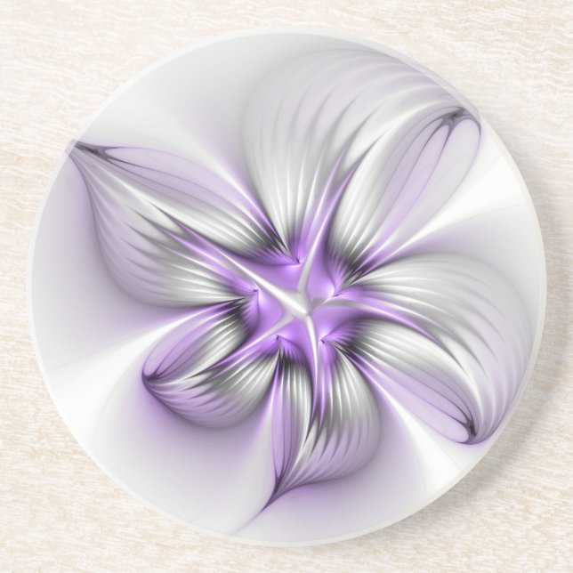 Floral Elegance Modern Abstract Violet Fractal Art Coaster (Front)