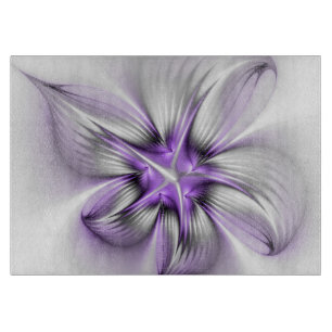 Floral Elegance Modern Abstract Violet Fractal Art Cutting Board