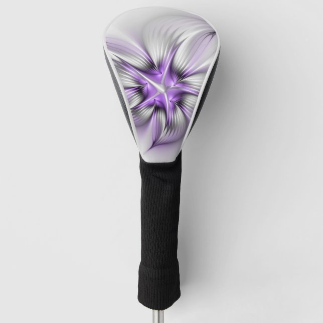 Floral Elegance Modern Abstract Violet Fractal Art Golf Head Cover (Front)