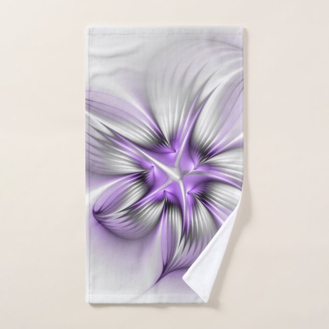 Floral Elegance Modern Abstract Violet Fractal Art Hand Towel (Hand Towel)