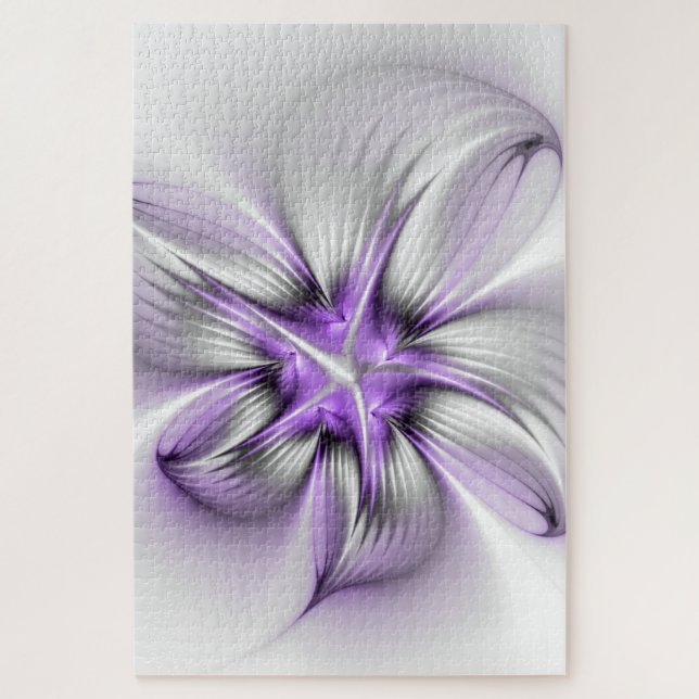 Floral Elegance Modern Abstract Violet Fractal Art Jigsaw Puzzle (Vertical)