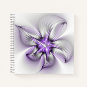 Floral Elegance Modern Abstract Violet Fractal Art Notebook