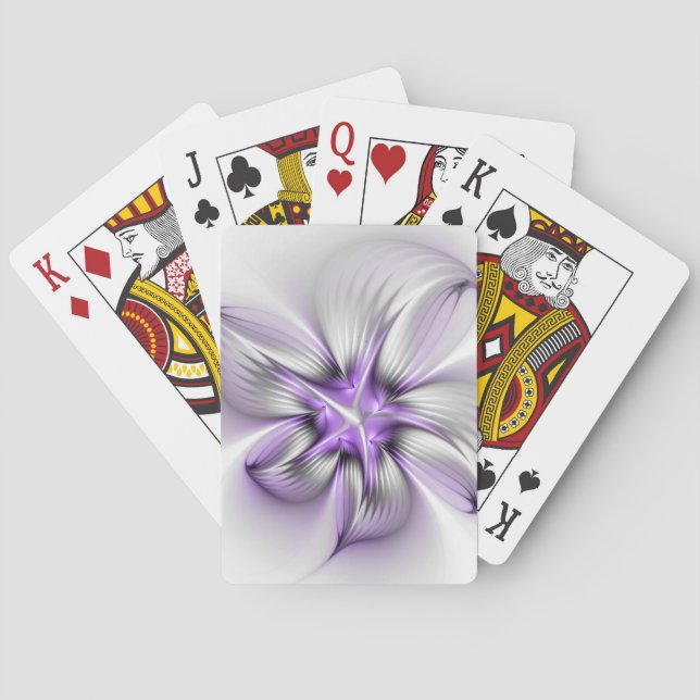 Floral Elegance Modern Abstract Violet Fractal Art Playing Cards (Back)