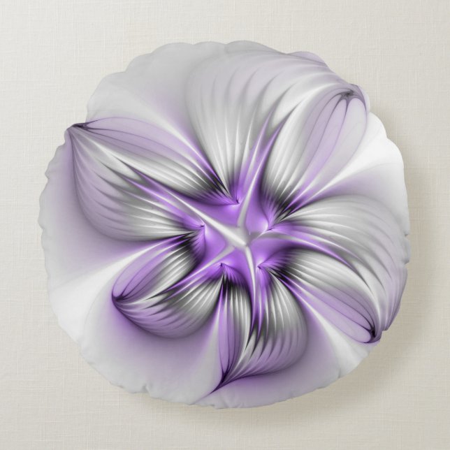 Floral Elegance Modern Abstract Violet Fractal Art Round Pillow (Front)