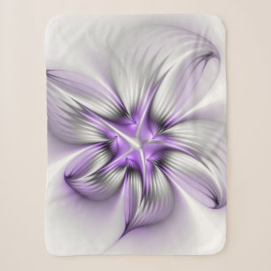 Floral Elegance Modern Abstract Violet Fractal Art Sherpa Blanket