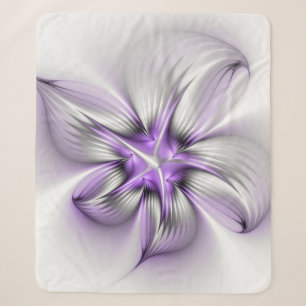 Floral Elegance Modern Abstract Violet Fractal Art Sherpa Blanket