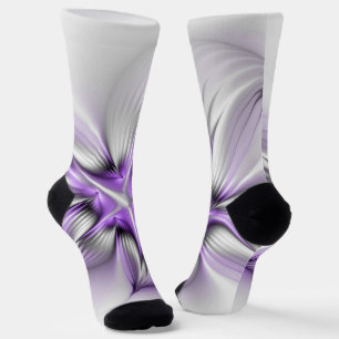 Floral Elegance Modern Abstract Violet Fractal Art Socks