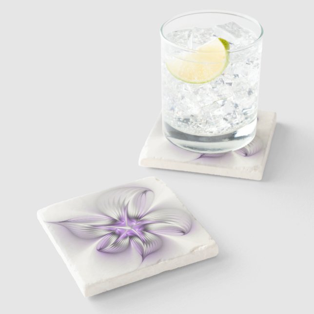 Floral Elegance Modern Abstract Violet Fractal Art Stone Coaster (Side)
