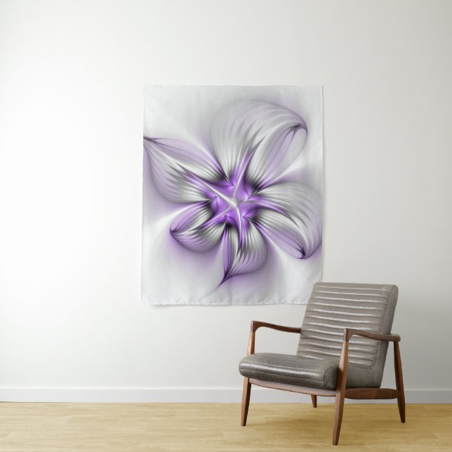 Floral Elegance Modern Abstract Violet Fractal Art Tapestry (In Situ)