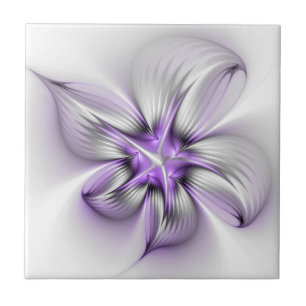 Floral Elegance Modern Abstract Violet Fractal Art Tile
