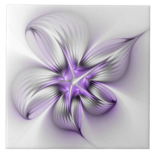 Floral Elegance Modern Abstract Violet Fractal Art Tile
