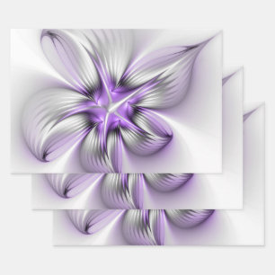 Floral Elegance Modern Abstract Violet Fractal Art Wrapping Paper Sheet