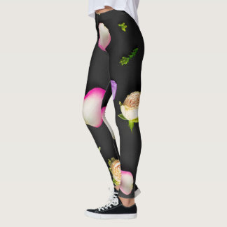  "Floral Elegance on Black" Leggings