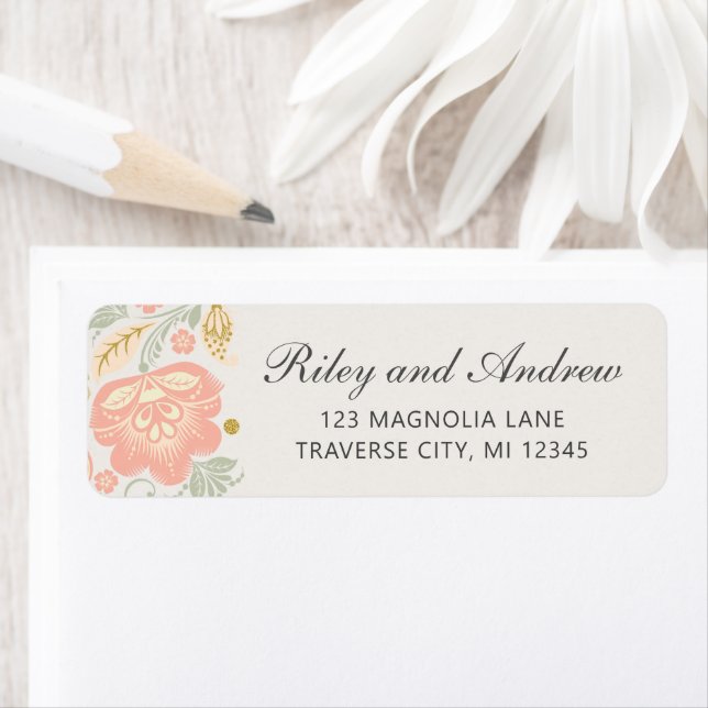 Floral Elegance Peach Blush Sage Classic Address (Insitu)
