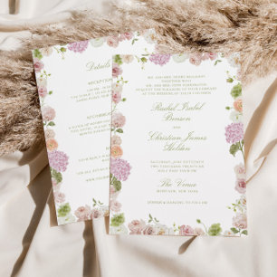 Floral Elegance Pink Green All in one Wedding Invitation