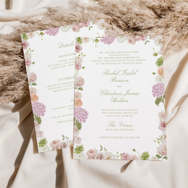 Floral Elegance Pink Green All in one Wedding Invitation (Creator Uploaded)