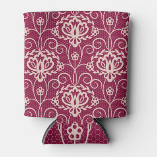 Floral Elegance: Red Lace Pattern Can Cooler