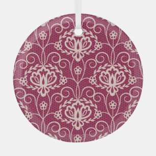 Floral Elegance: Red Lace Pattern Glass Ornament