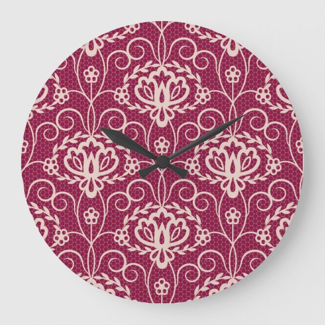 Floral Elegance: Red Lace Pattern Large Clock (Front)