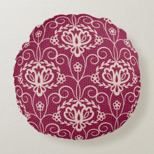 Floral Elegance: Red Lace Pattern Round Pillow