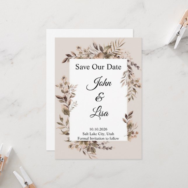 Floral Elegance Save the Date Invitation (Front/Back In Situ)