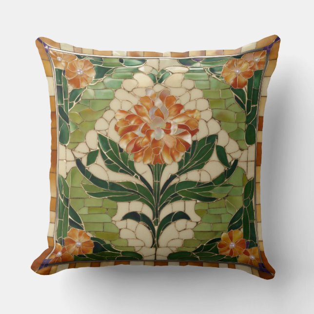Floral Elegance: Tiled Motif with Freshwater Pearl Throw Pillow (Front)