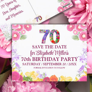 Floral Elegant 70th Birthday Save The Date 70 Postcard