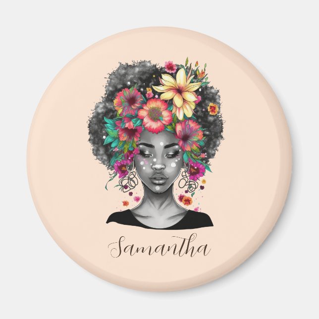 Floral Elegant Afro Woman Magnet (Front)