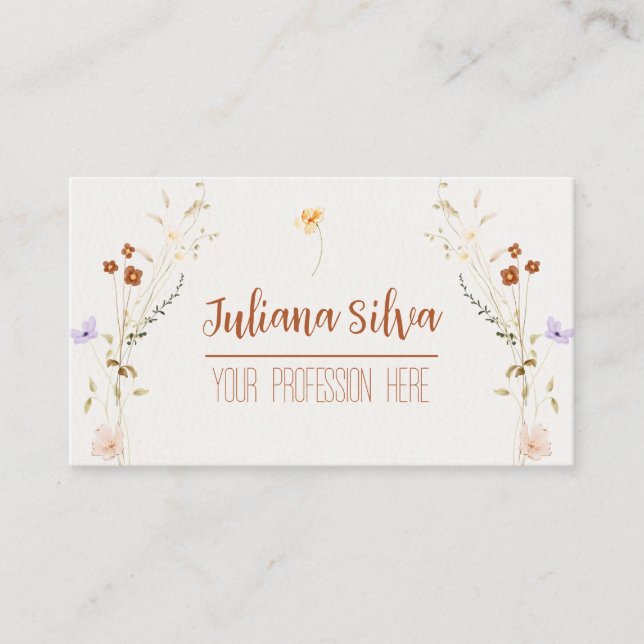 Floral Elegant and Minimal with QR Business Card (Front)