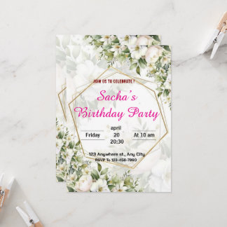Floral Elegant Birthday Party Invitation 