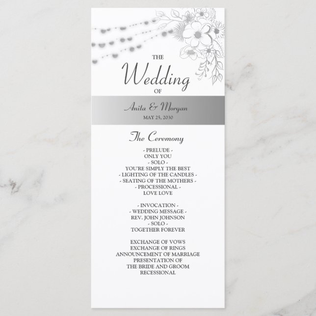 Floral Elegant Black and White Wedding Program (Front)