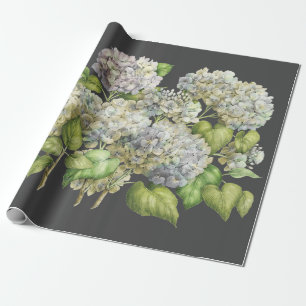 Floral Elegant Blue Hydrangea Black Decoupage Wrapping Paper