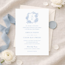 Floral Elegant Blue Hydrangea Crest Wedding Invita