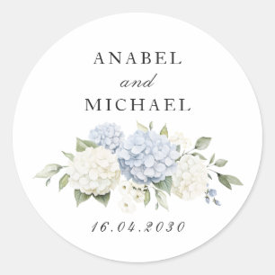 Floral Elegant Blue Hydrangea Greenery Envelope Classic Round Sticker