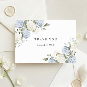 Floral Elegant Blue Hydrangea Greenery Thank You Card