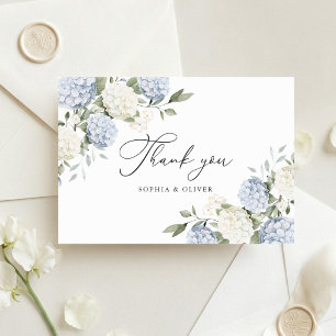 Floral Elegant Blue Hydrangea Greenery Thank You Card