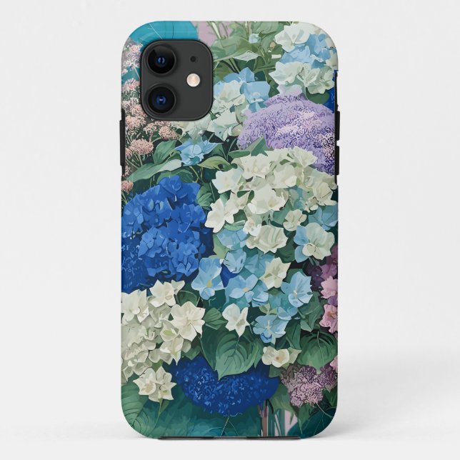 Floral Elegant Blue Hydrangeas iPhone Case (Back)
