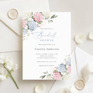 Floral Elegant Blue Pink Hydrangea Bridal Shower Invitation