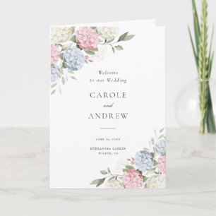 Floral Elegant Blue Pink Hydrangea Folded Wedding Program