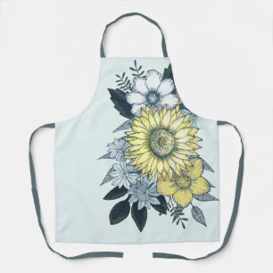 Floral Elegant Blue Sunflower Bouquet Apron