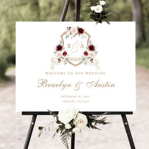 Floral Elegant Blush Burgundy Crest Affiche de bie